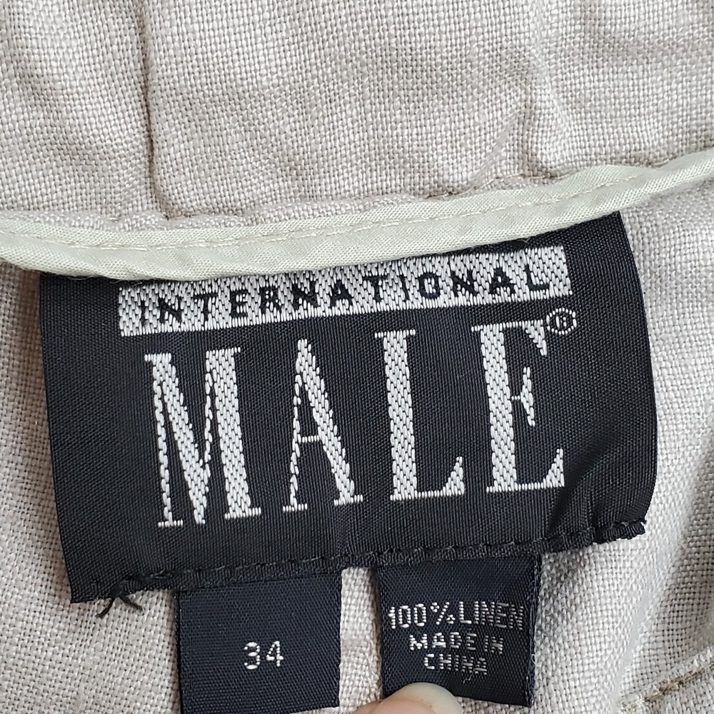 International Male Men Pants 34 Beige Linen Dress Pants Button 30" Inseam - Picture 3 of 14